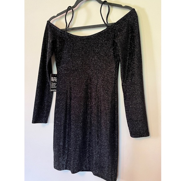 NWT Sparkly Party Black Off the Shoulder Long Sleeve Dress - Picture 1 of 3